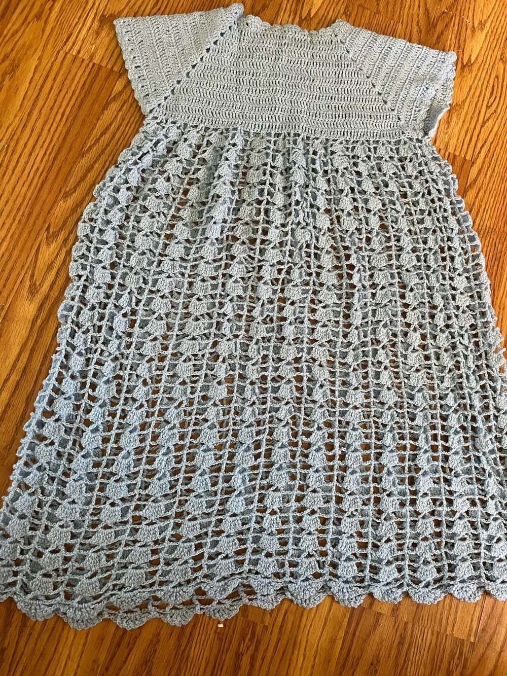 Girls 5-6 Handmade Crochet Light Blue Open-Knit Tunic Cover-Up